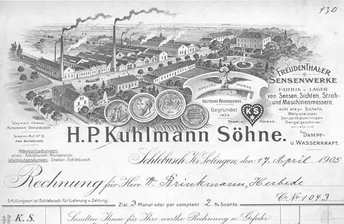 Eine Rechnung von H.P. Kuhlmann Söhne von 1905